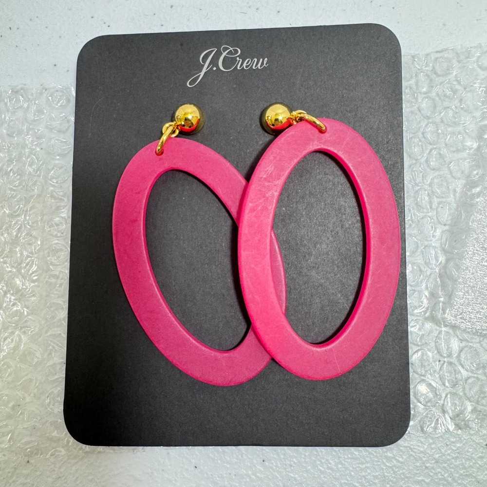 J. Crew Pink Oval Hoop Earrings Gold Tone Post Backs OLDSTOCK RARE